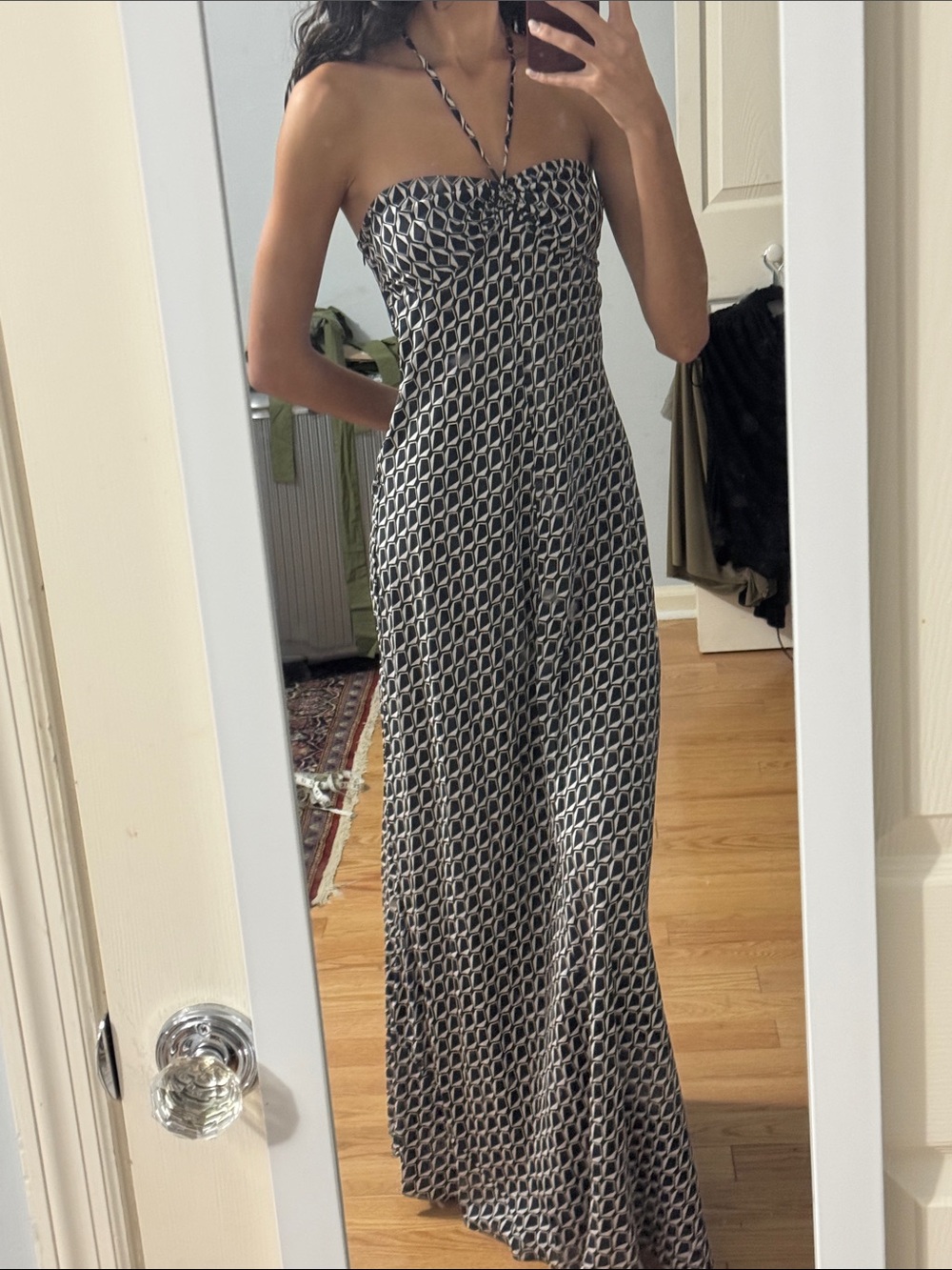 Michael Kors Strapless Black & White Geometric Maxi Dress
